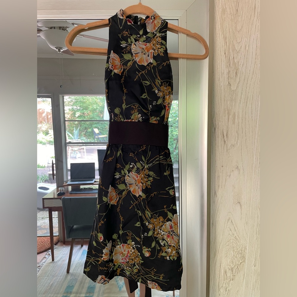 Floral Black Dress with High Neck